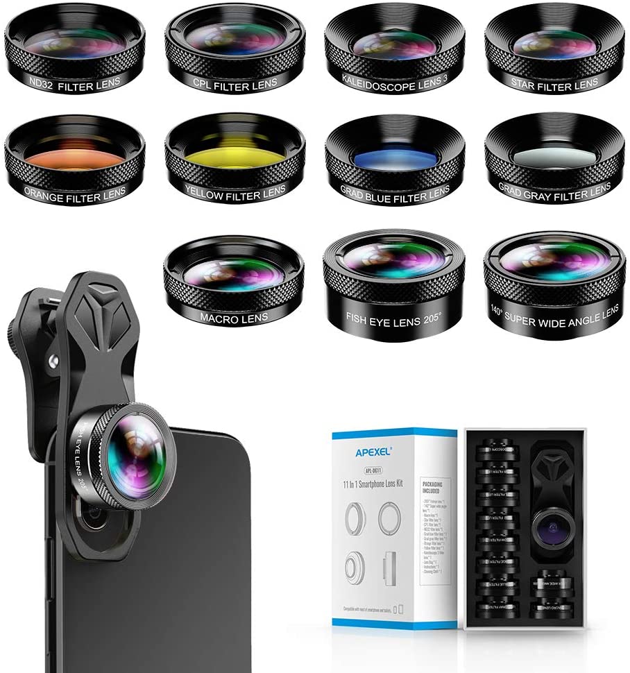 Apexel 11 en 1 Kit de lentes para cámara de smartphone