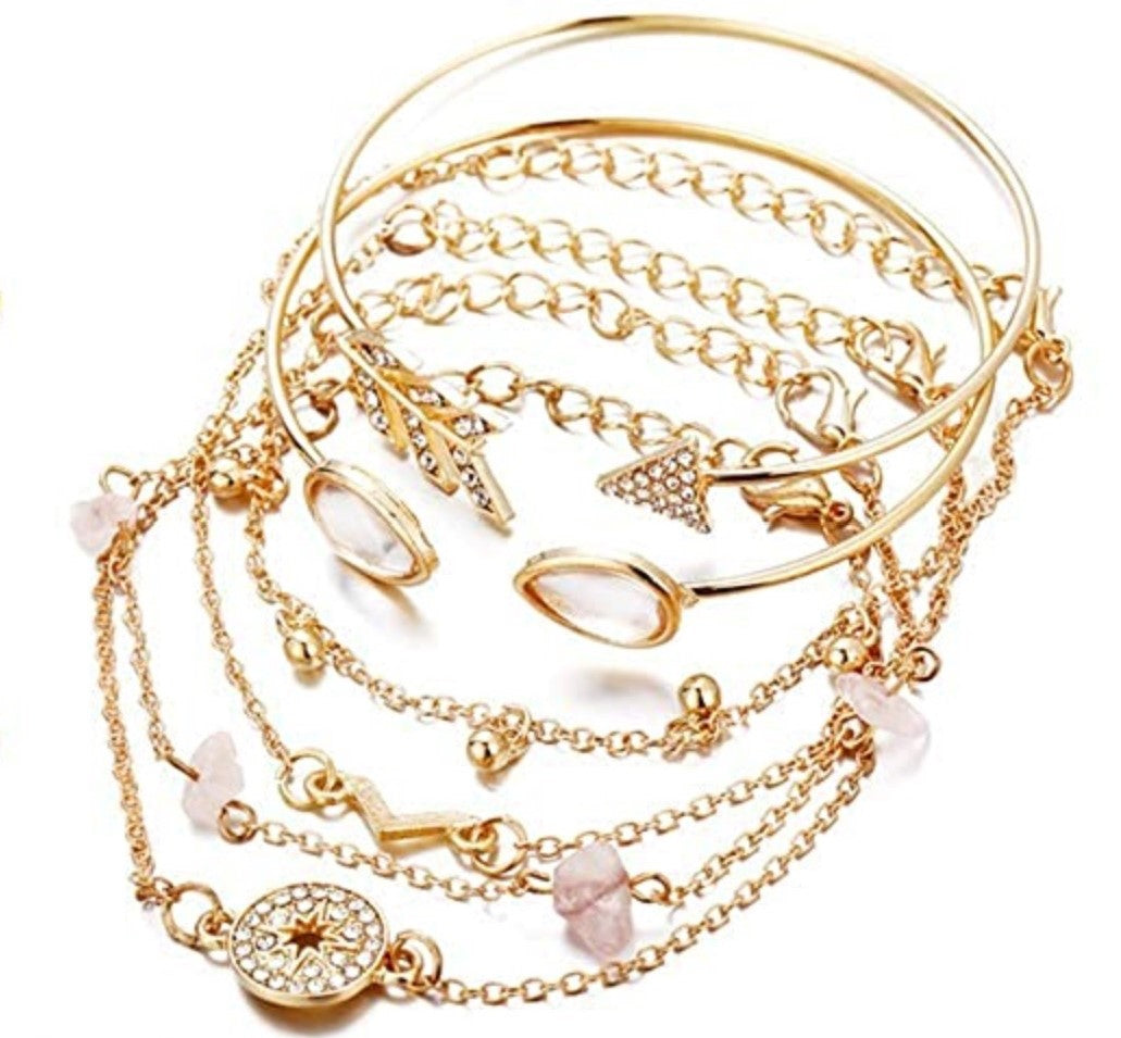 Juego de 6 pulseras, color dorada