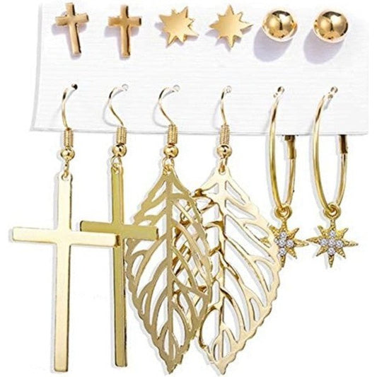 Juego de aretes dorados, estilo pequeños largos