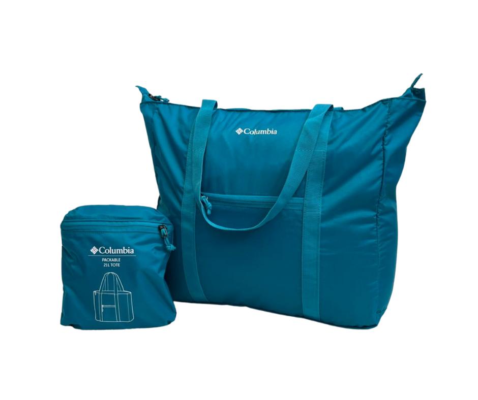 Columbia - Bolso de Mano o Tote Bag plegable (Packable 21 L tote), color: azul turquesa.