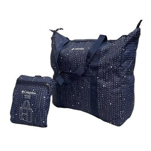 Columbia Bolso de Mano Tote Bag plegable Packable tote color: Azul con puntos blancos.