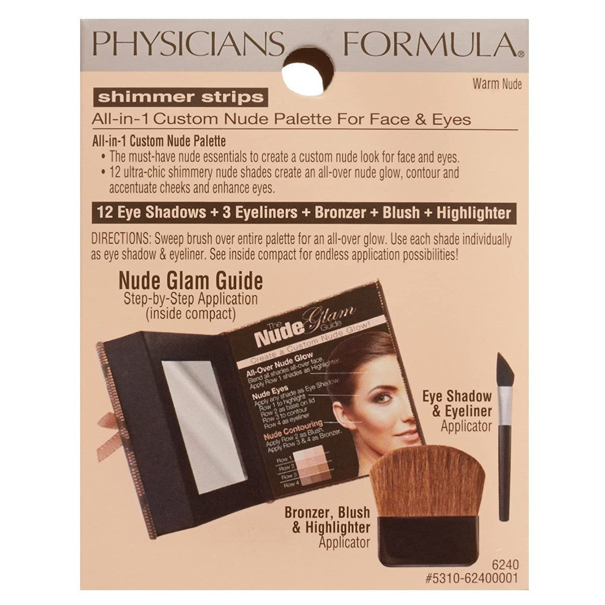 Shimmer Strips - Physicians Formula, todo en 1 para la cara y ojos, Color: 6241 Warm nude.