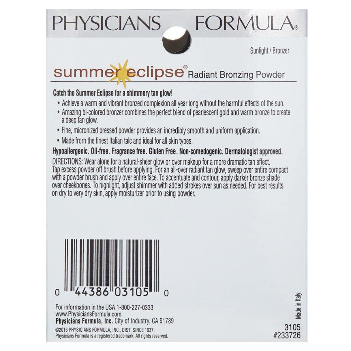 Polvo Bronceador Summer Eclipse - Physicians Formula-
Color: 3105 Sunlight/Bronzer