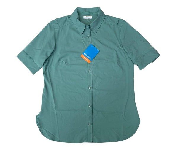 Columbia Blusa para mujer, manga larga Savanna Hill Solid Short sleeve shirt color: verde, talla: S.