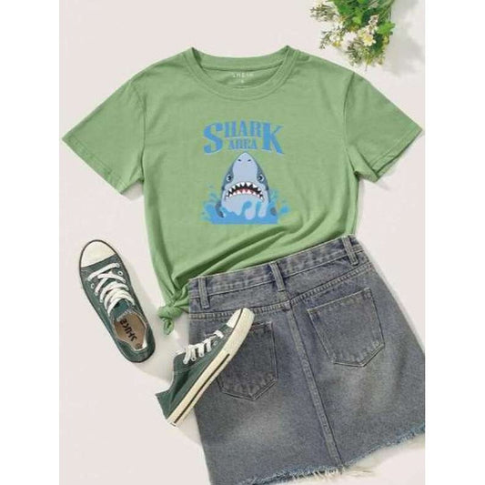 Camiseta con estampado de tiburón, color: Verde