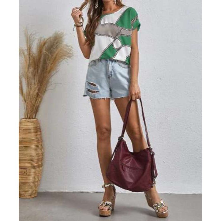 EMERY ROSE Top con estampado de cadena puño doblado