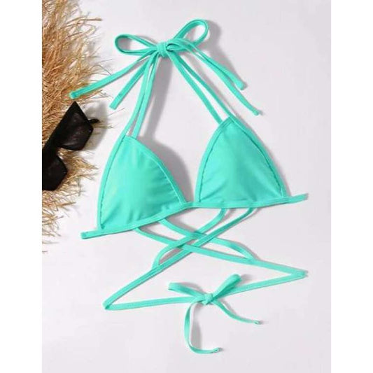 Vestido baño, bikini top triangular con tiras cruzadas, color: menta