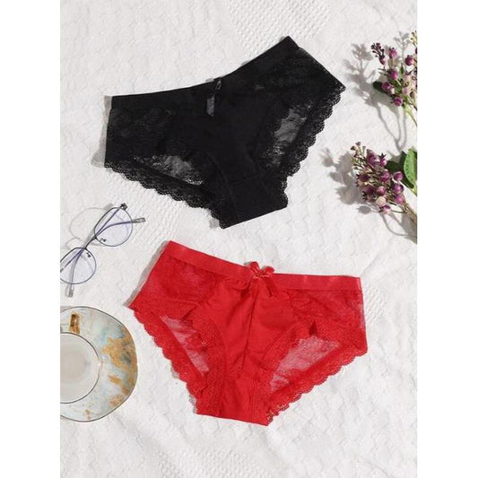 Set de braguitas: Encaje en contraste Liso, talla: