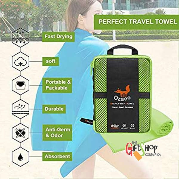 Ozaeo Toalla de viaje microfibra, toalla ligera para gimnasio, secado rápido, camping, tamaño