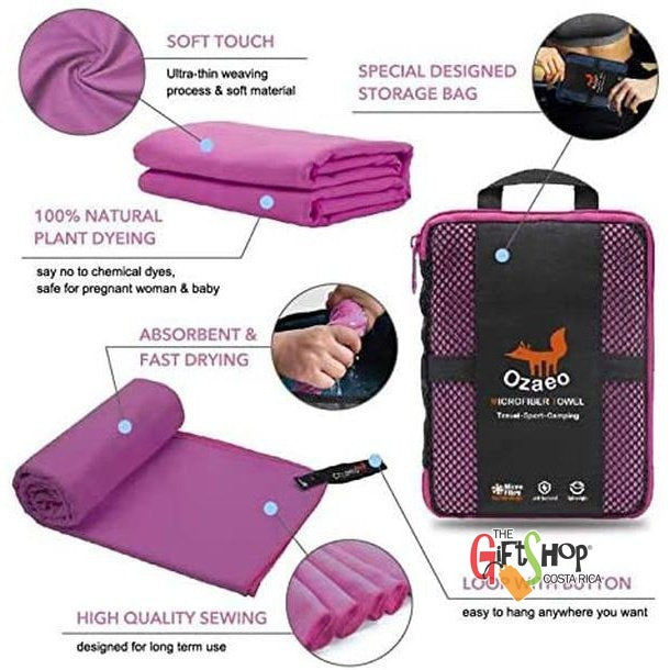 Ozaeo Toalla de viaje microfibra, toalla ligera para gimnasio, secado rápido, camping, tamaño