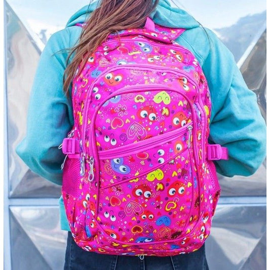 Bulto para niña, color rosado con corazones.