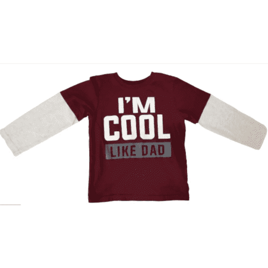 Camiseta para niño, manga larga, color vino con gris. Leyenda: cool like Dad.