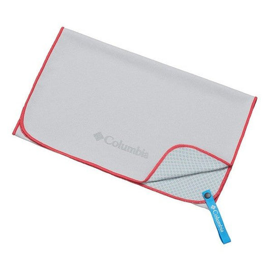 Columbia Toalla deportiva, color: Gris con costuras rojas.