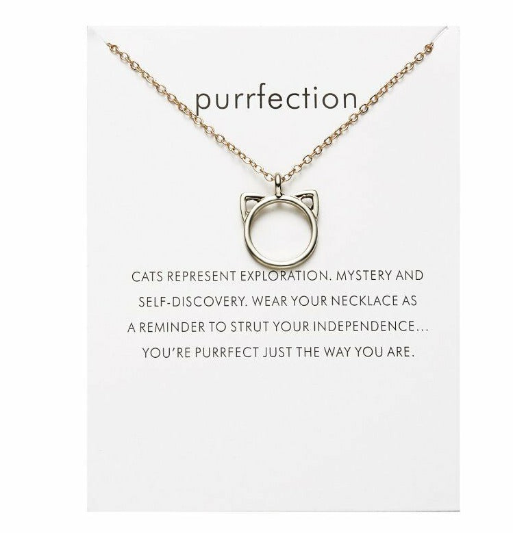 Collar dorado "Purrfection" (Perfección) con dije gato
