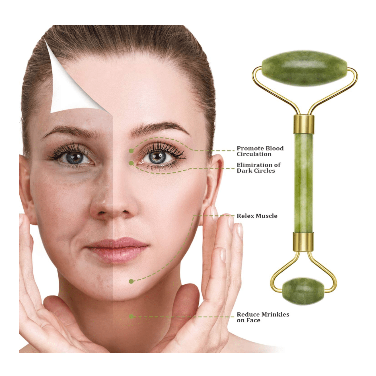Kit de dos rodillos en Jade con gua sha para el rostro, ojos, cuello y cuerpo.