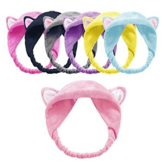 Vincha para cuidado facial con orejas de gato banda elástica.