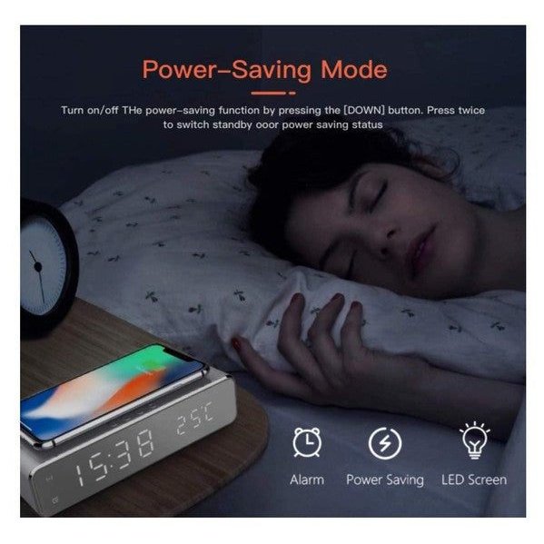 Reloj digital despertador con cargador inalámbrico Qi de W.