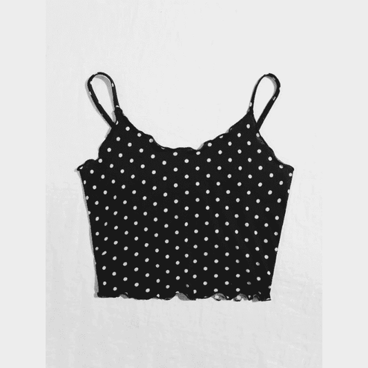 Top de tirantes, color: negro con puntos blancos.