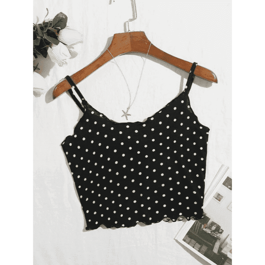 Top de tirantes, color: negro con puntos blancos.