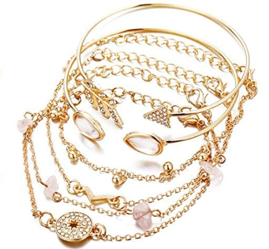 Juego de 6 pulseras, color dorada