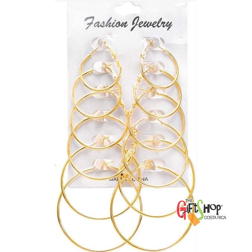Juego de aretes dorados, estilo tipo argollas