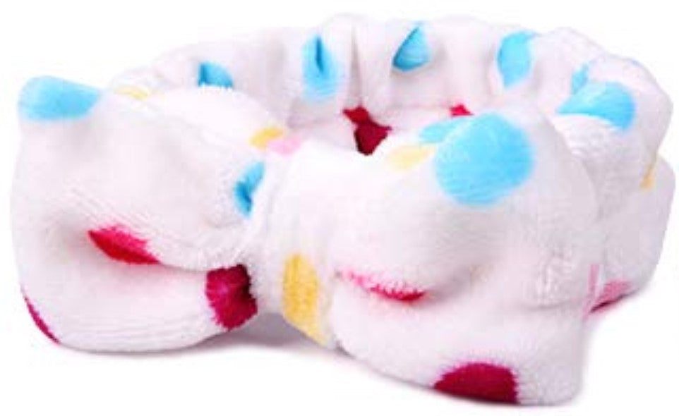 Vincha para maquillaje, blanca con puntos de colores
