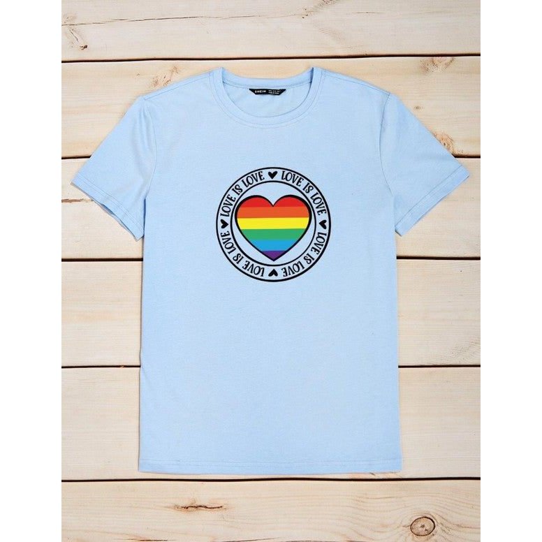 SHEIN Camiseta estampado de corazón letra LGBTQIA, talla S.
