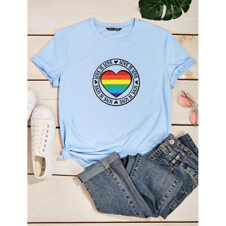 SHEIN Camiseta estampado de corazón letra LGBTQIA, talla S.