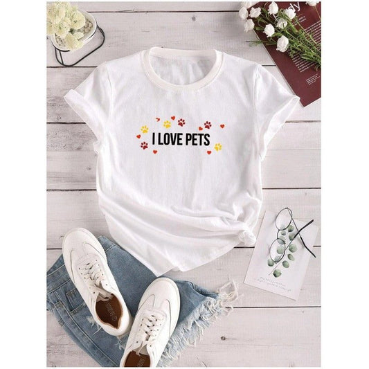 SHEIN Camiseta con estampado "I love pets"