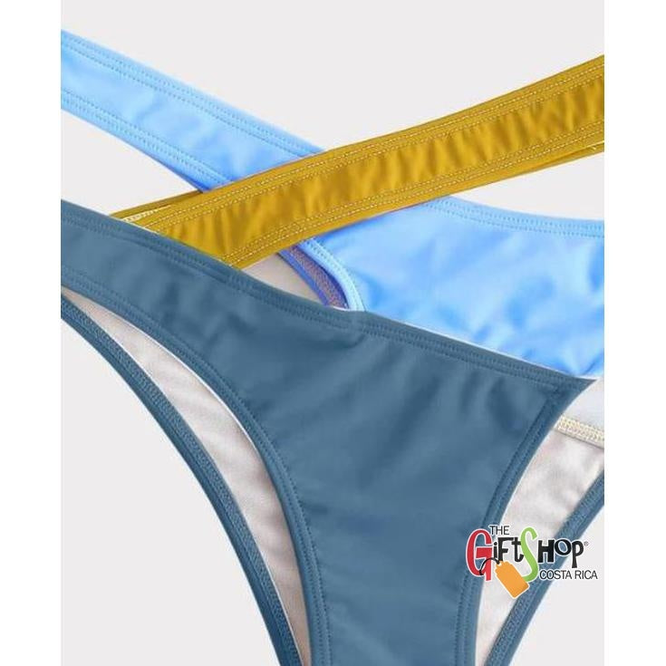 Vestido baño, bikini con abertura de color combinado parte abajo