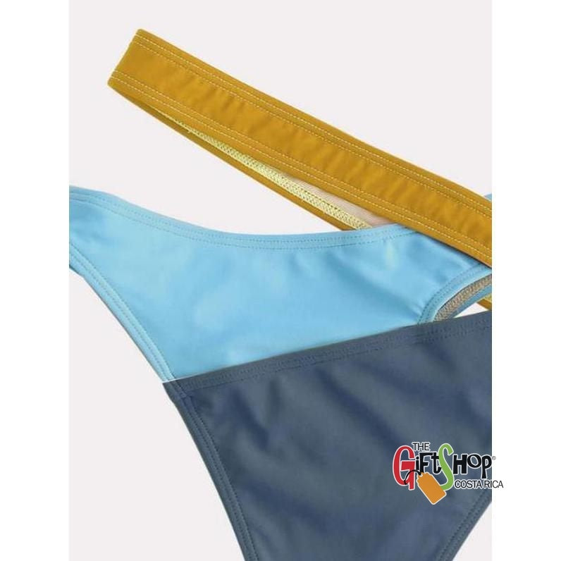 Vestido baño, bikini con abertura de color combinado parte abajo