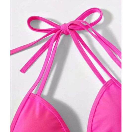 Vestido baño, bikini top triangular con tiras cruzadas, color: fucsia