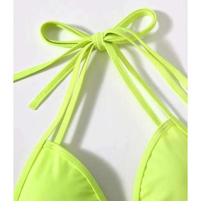 Vestido baño, bikini top triangular con tiras cruzadas, color: amarillo neón