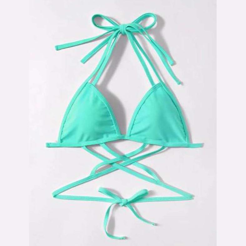 Vestido baño, bikini top triangular con tiras cruzadas, color: menta