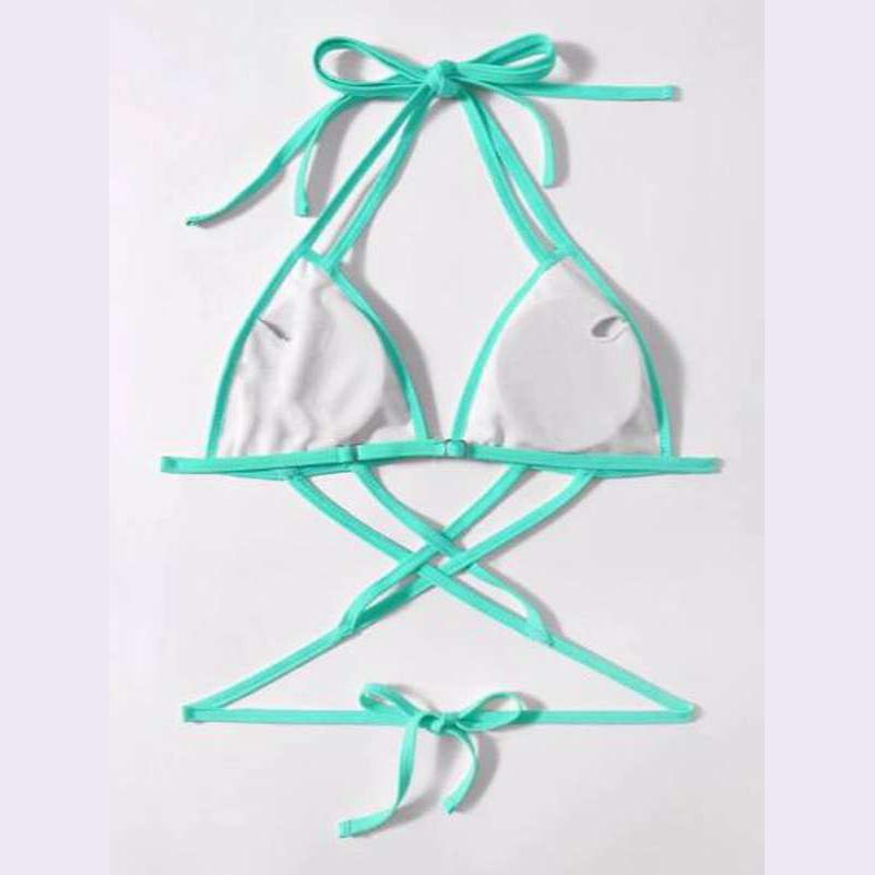 Vestido baño, bikini top triangular con tiras cruzadas, color: menta