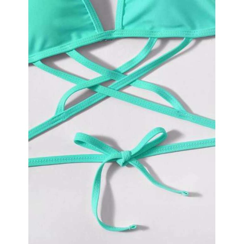 Vestido baño, bikini top triangular con tiras cruzadas, color: menta