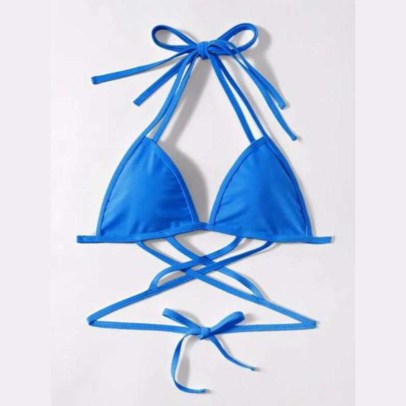 Vestido baño, bikini top triangular con tiras cruzadas, color: azul