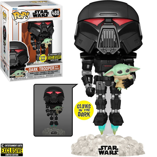 ***EXCLUSIVO***FUNKO Mandalorian Dark Trooper con Grogu Brilla en la oscuridad