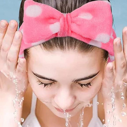 Vincha para maquillaje, rosada con puntos blancos