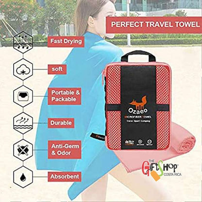 Ozaeo Toalla de viaje microfibra, toalla ligera para gimnasio, secado rápido, camping, tamaño