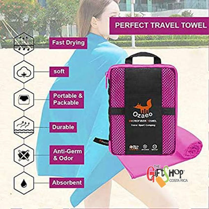 Ozaeo Toalla de viaje microfibra, toalla ligera para gimnasio, secado rápido, camping, tamaño