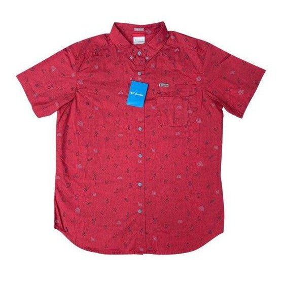 Columbia Camisa para hombre, manga corta Rivermount printed short sleeve shirt color: palo rosa. Talla: M.