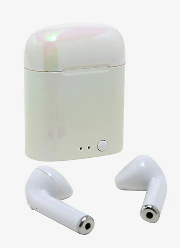 Bluetooth earbuds con cargador color blanco tornasol