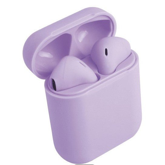 Bluetooth earbuds con cargador color morado