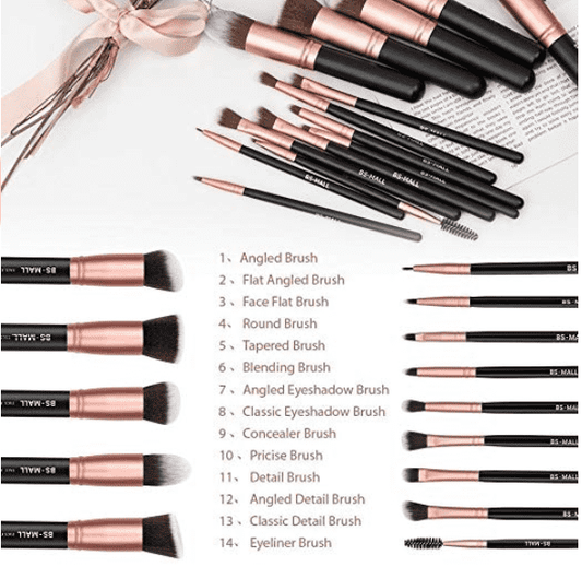 Set de 14 brochas para maquillaje sintéticas