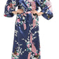 Bata larga, estilo Kimono para mujer, color azul con pavorreal y flores M