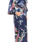 Bata larga, estilo Kimono para mujer, color azul con pavorreal y flores M