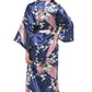 Bata larga, estilo Kimono para mujer, color azul con pavorreal y flores M