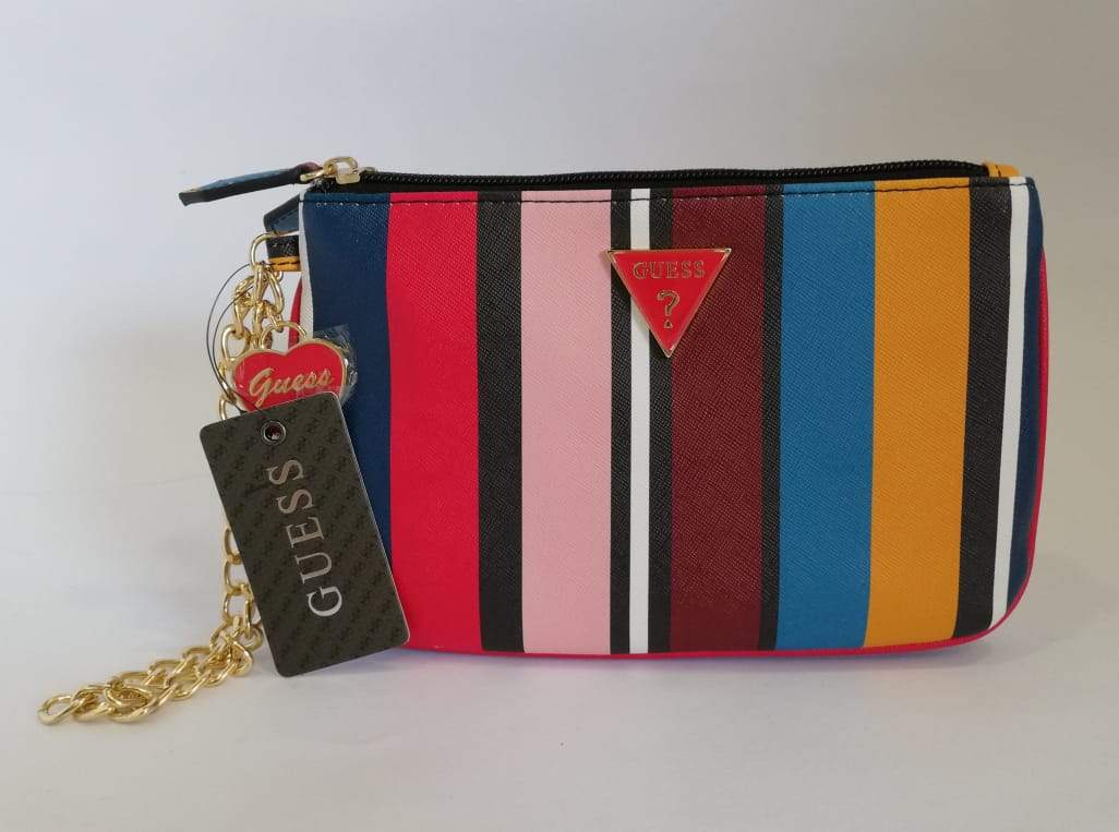 Cartera Guess doble, rayas de colores con cadena dorada y corazón - The Gift Shop Costa Rica