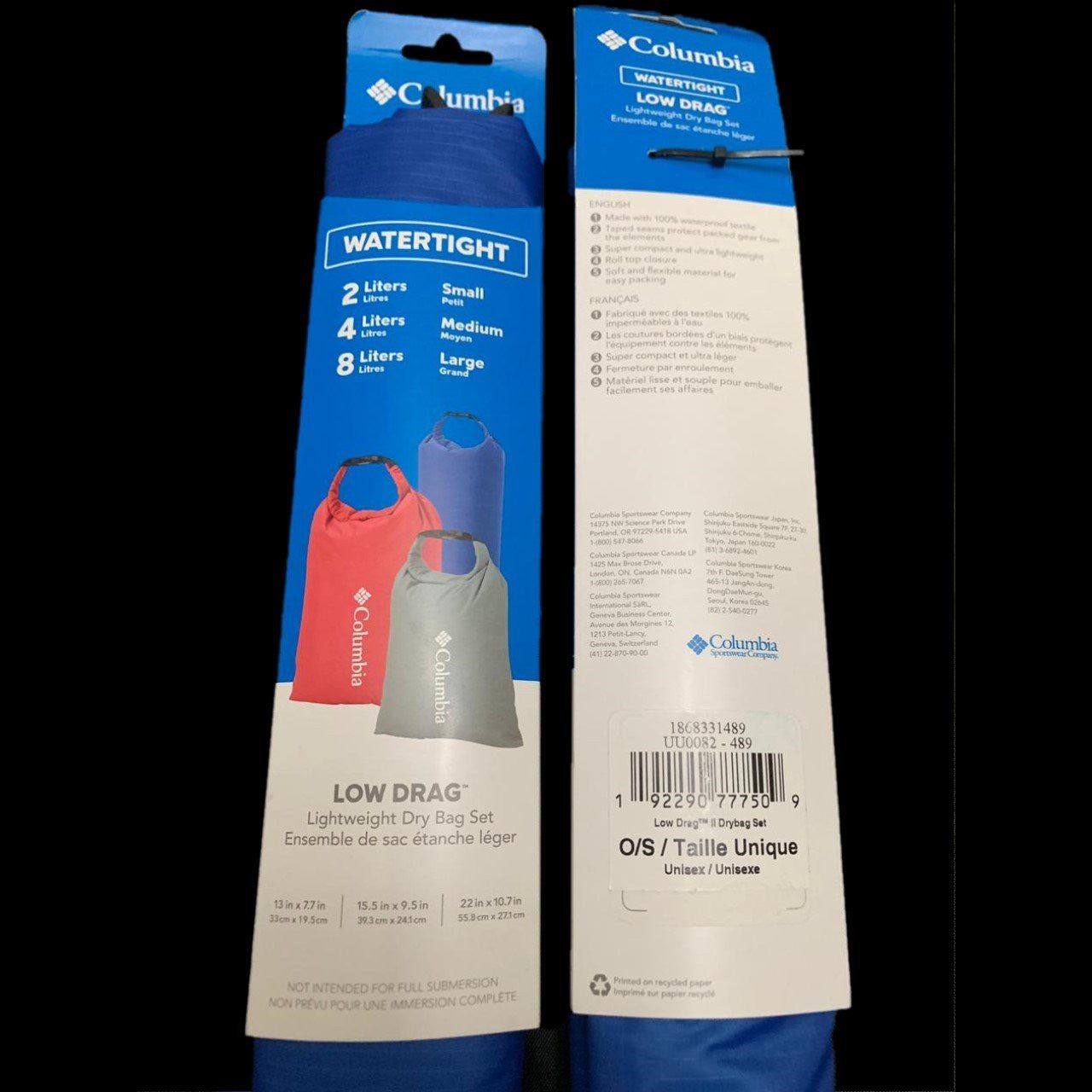 Bolsa seca Columbia (Dry bag) set de 3 unid, colores azul rey, rojo y gris. - The Gift Shop Costa Rica